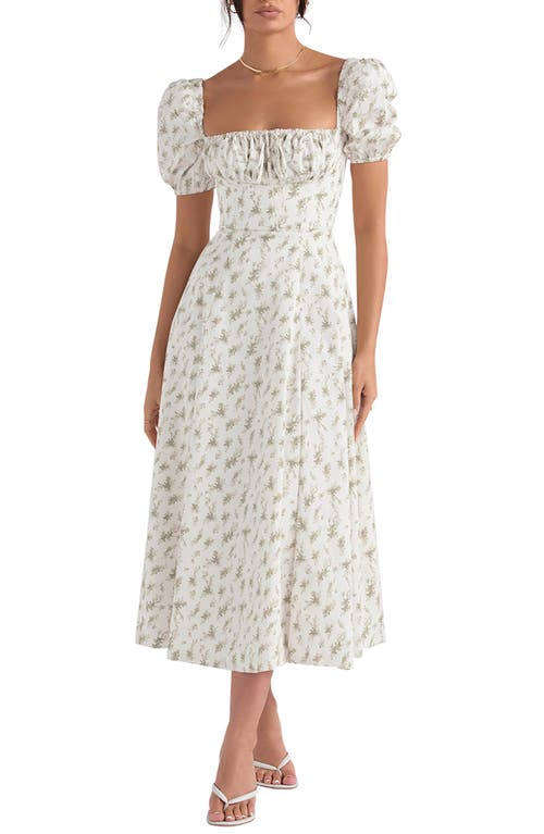 Tallulah Puff Sleeve Midi Dress in Garden Print