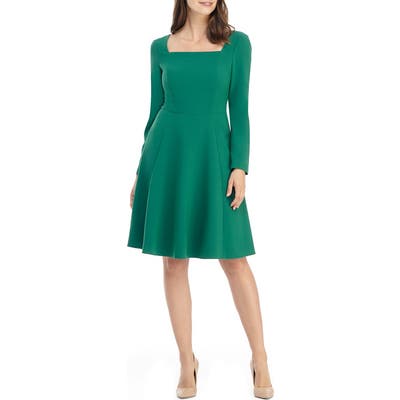 Gal Meets Glam Collection Holly Square Neck Long Sleeve Fit & Flare Dress