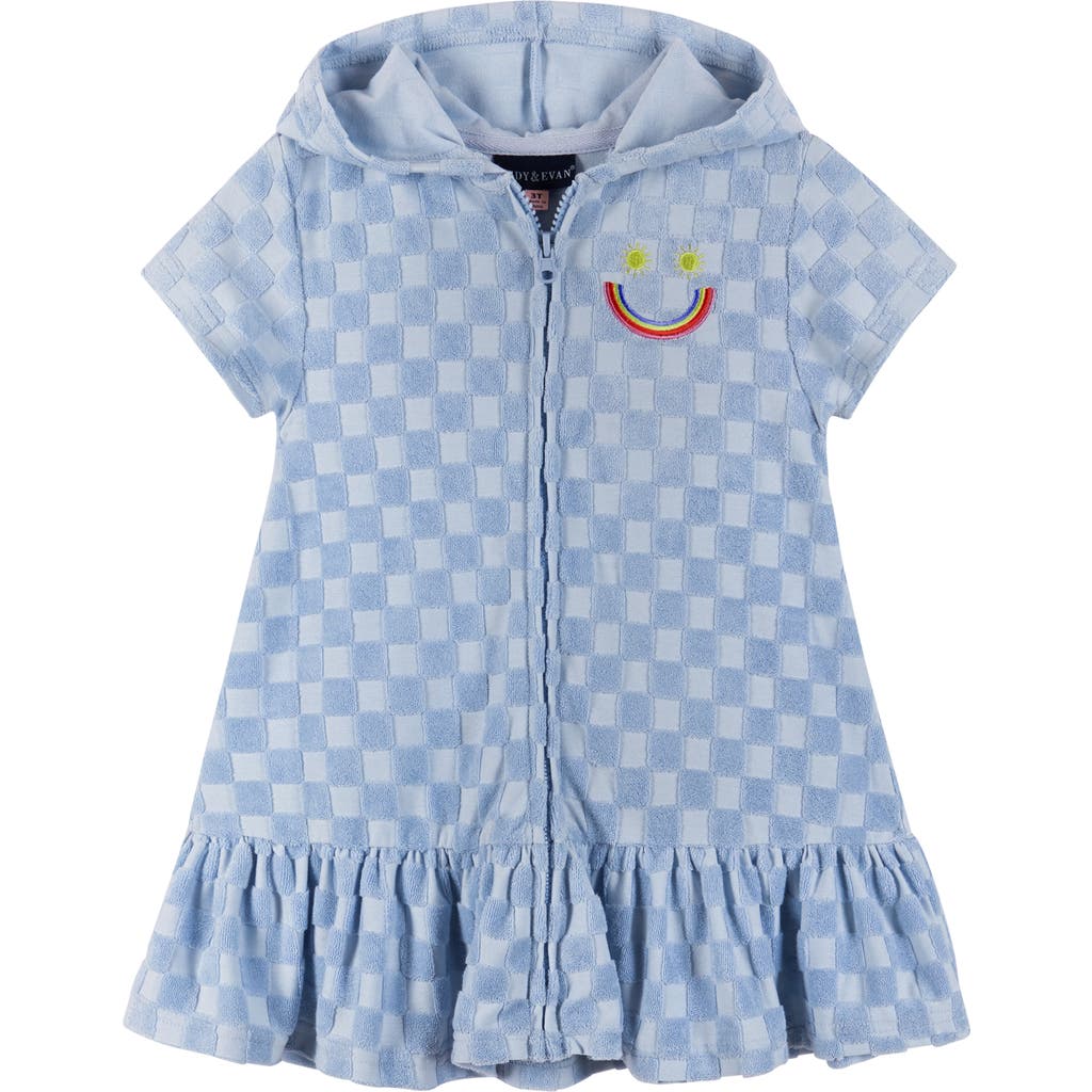 Andy & Evan Kids' Checker French Terry Hooded Cover-up Dress In Blue