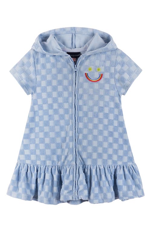 Shop Andy & Evan Kids' Checker French Terry Hooded Cover-up Dress In Blue Checker