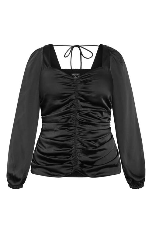 Shop City Chic Sienna Center Ruched Satin Top In Black