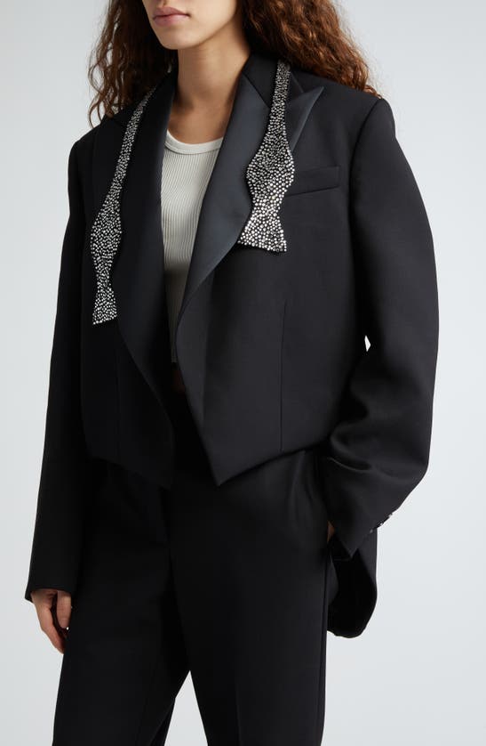 Shop Stella Mccartney Wool Twill Tailcoat Tuxedo Jacket With Crystal Embellished Bow Tie In 1000 - Black