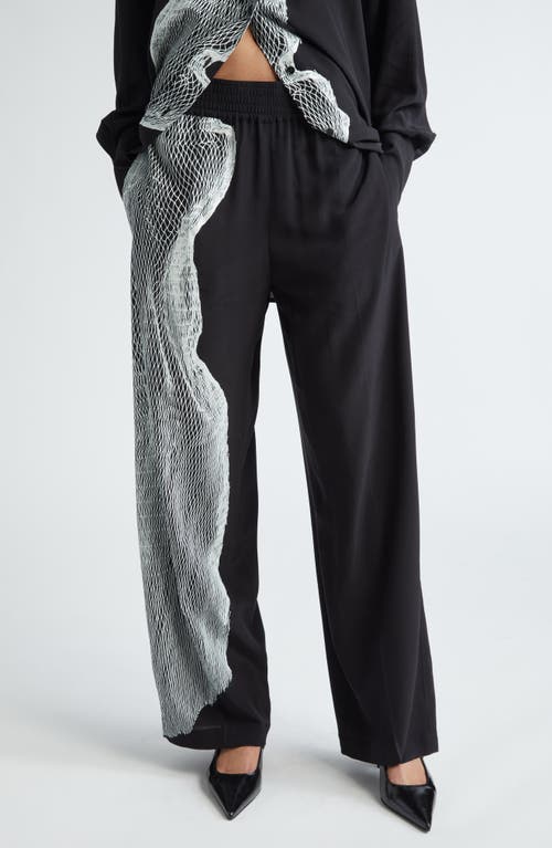 Victoria Beckham Contorted Net Print Silk Pajama Pants In Contorted Net - Black/white