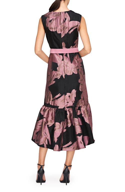 Shop Kay Unger Beatrix Belted Floral High-low Cocktail Dress In Black/primrose