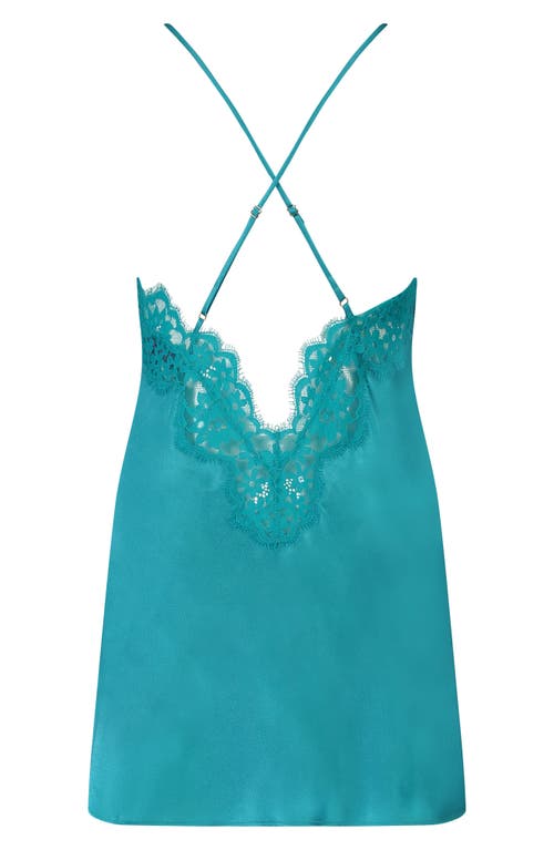 Shop Hunkemoller Hunkemöller Mya Lace Trim Satin Chemise In Capri Breeze