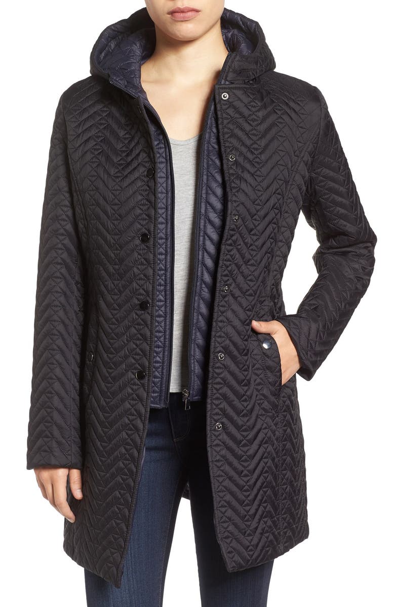 Larry Levine Two-Tone Hooded Bib Quilted Coat | Nordstrom
