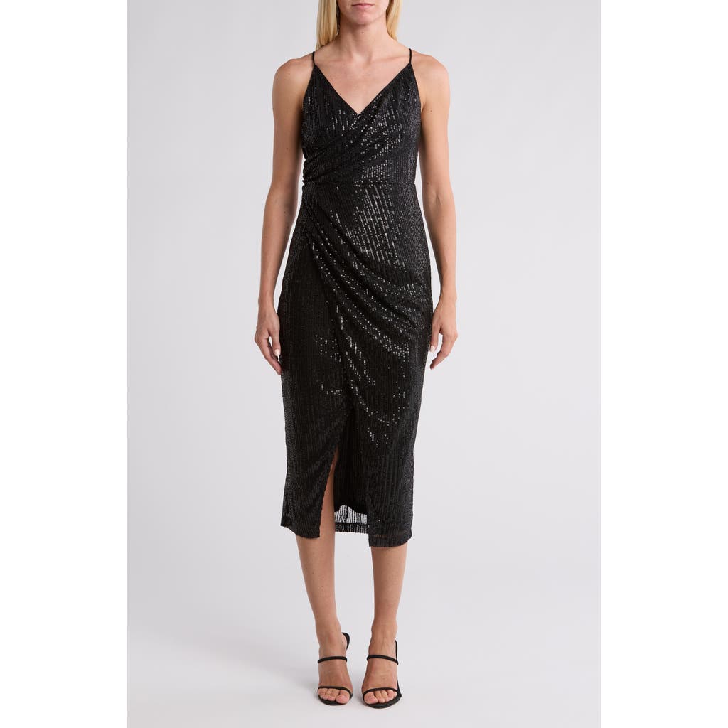 Area Stars Sequin Ruched Midi Dress In Black