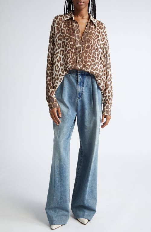 Shop Zimmermann Illustration Leopard Print Linen & Silk Button-up Shirt In Chocolate Leopard