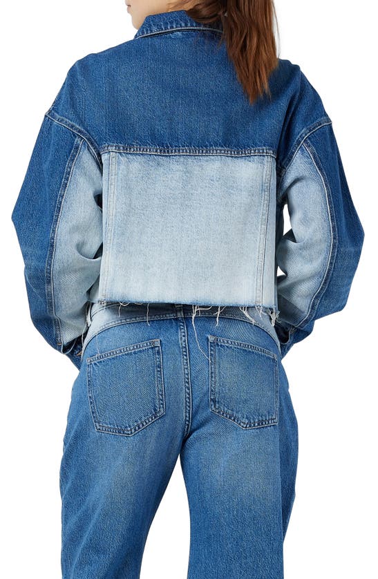 Shop Noisy May Rinna Crop Denim Jacket In Medium Blue Denim Color Block