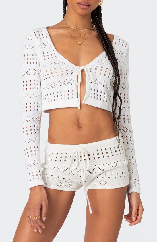 EDIKTED EDIKTED BETSY OPEN STITCH TIE FRONT CROP CARDIGAN