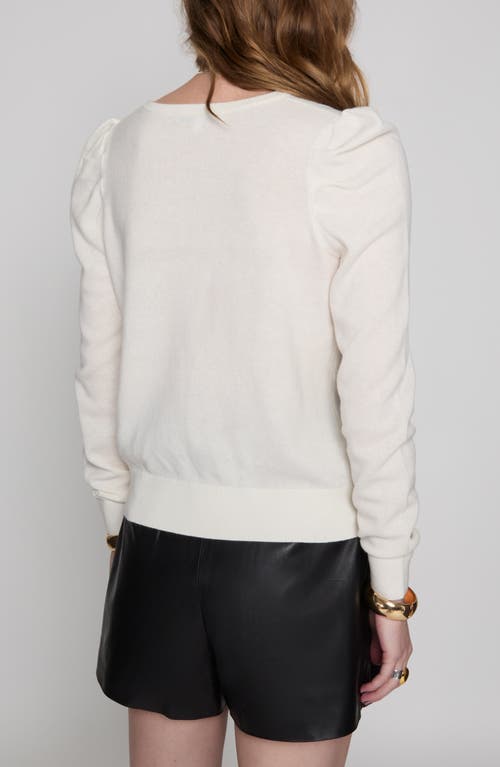 Shop Rebecca Minkoff Janine Puff Shoulder Merino Wool V-neck Sweater In Winter White