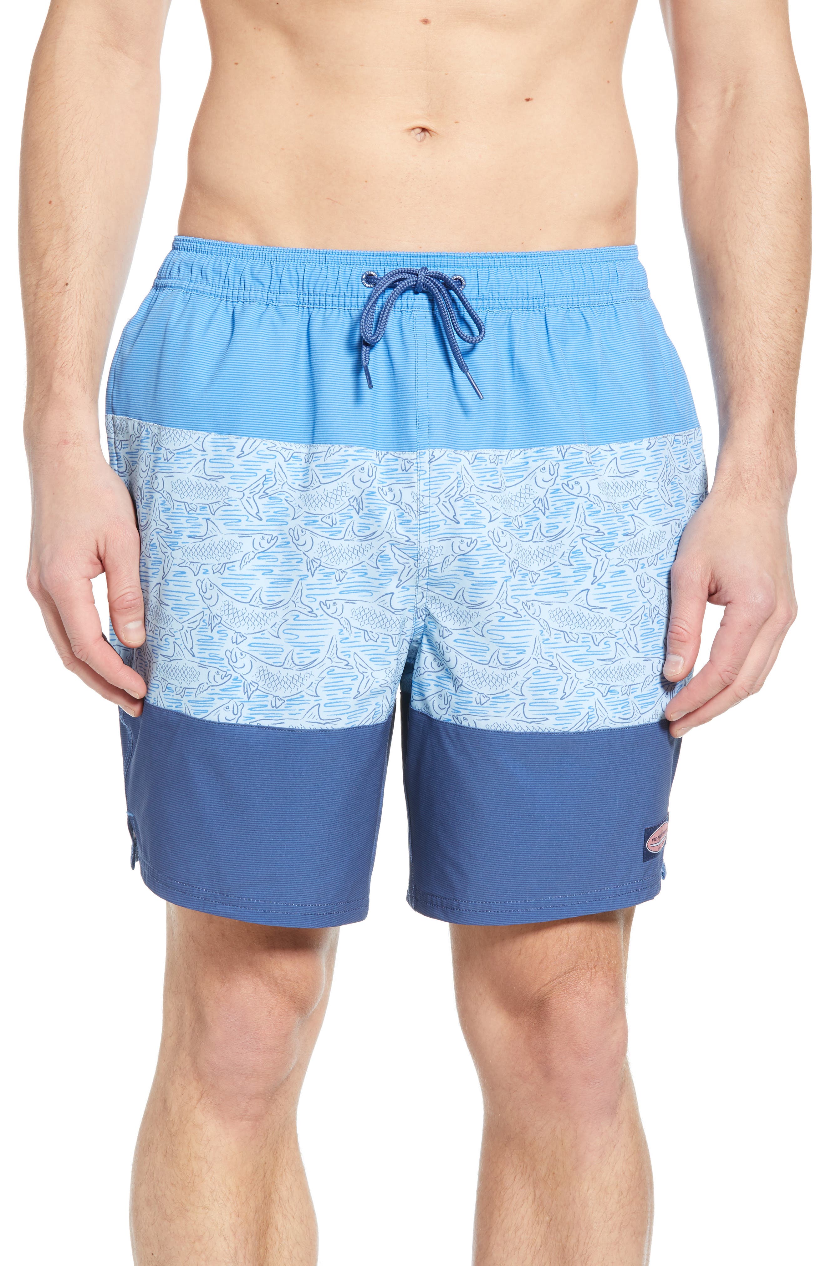 Vineyard Vines Tarpon Sketch Pieced Chappy Swim Trunks, Blue