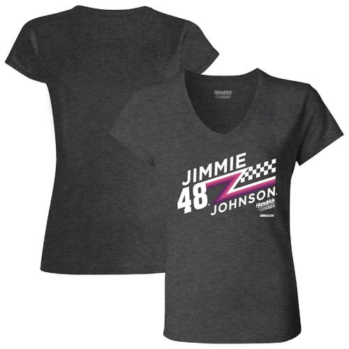 HENDRICK MOTORSPORTS TEAM COLLECTION Women's Checkered Flag Charcoal Jimmie Johnson Kinetic V-Neck T-Shirt