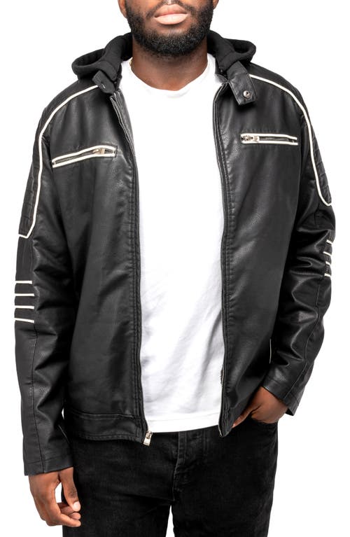 Shop X-ray Xray Faux Leather Hooded Moto Jacket With Faux Fur Lining In Black/white