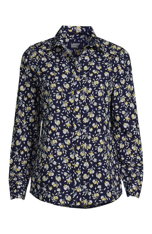 Shop Lands' End Plus Size No Iron Button Front Shirt In Deep Sea Navy Floral