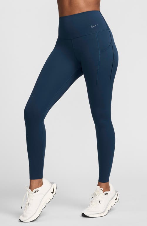 Shop Nike Universa Dri-fit Medium Support High Waist Leggings In Armory Navy/black