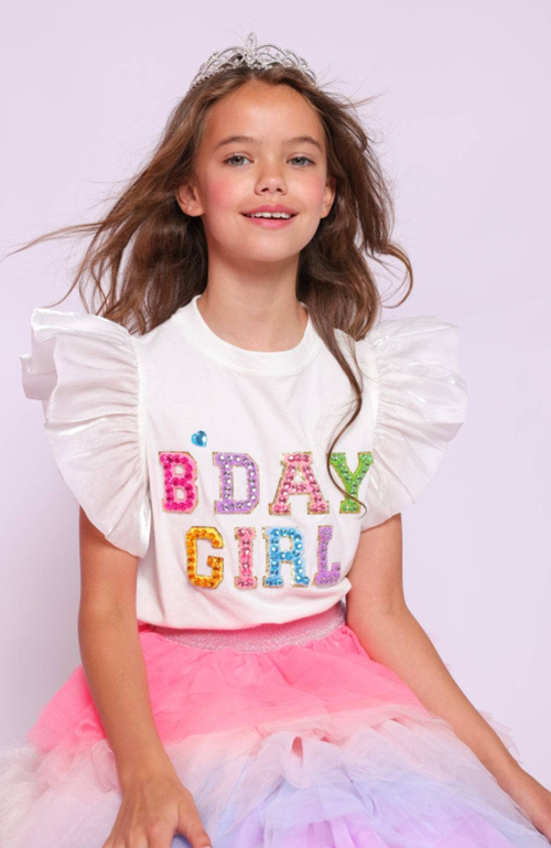 Shop Lola + The Boys Birthday Girl Gem Ruffle Shirt In White