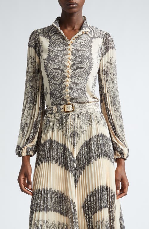 Shop Zimmermann Sunray Pleated Button-up Shirt In Tea Paisley