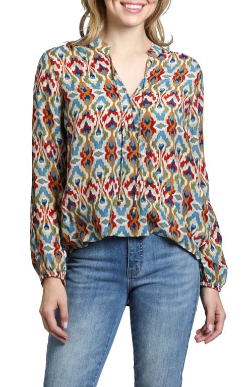 Apny Printed Crossover Long Sleeve Top In Orange Multi