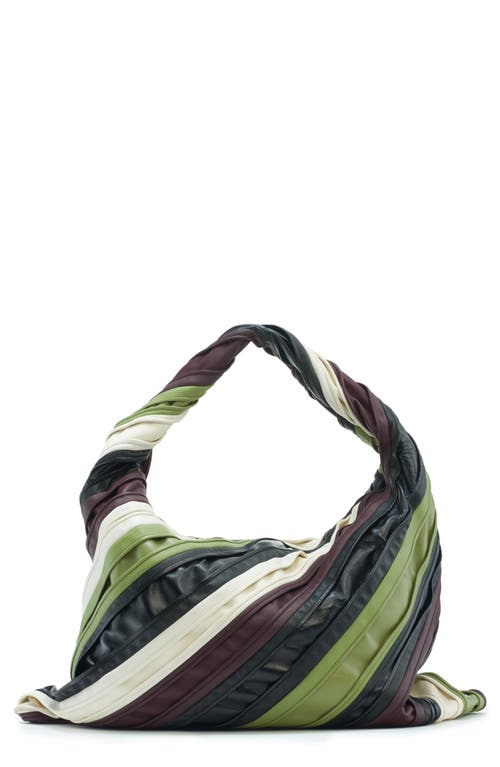 Bottega Veneta Large Hob Stripe Leather Hobo Bag In Black/green Multi