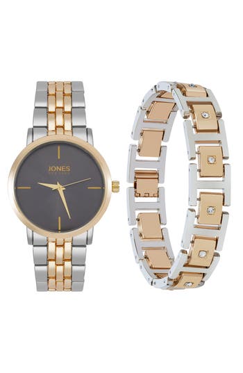Shop Jones New York Three-hand Quartz Mesh Strap Watch & Id Bracelet Set In Gold/silver