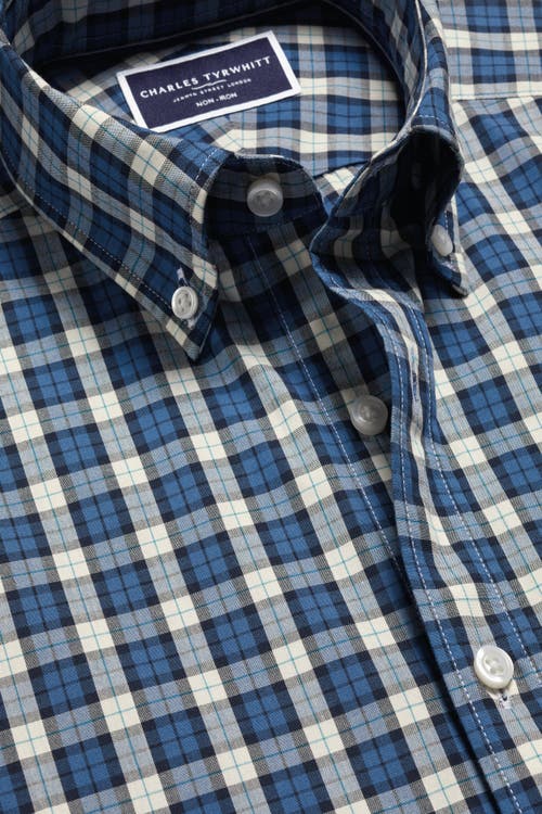 Charles Tyrwhitt Charles Tyrhwitt Men's Slim Fit Plaid Check Non-iron Stretch Poplin Shirt In Ocean Blue
