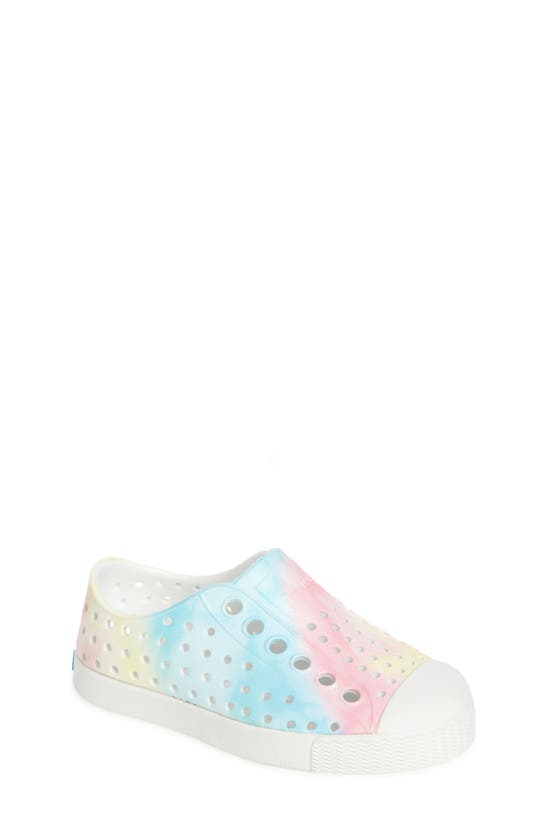 Native Shoes Kids' Jefferson Water Friendly Perforated Slip-on In Shell White/ Pastel Tie Dye
