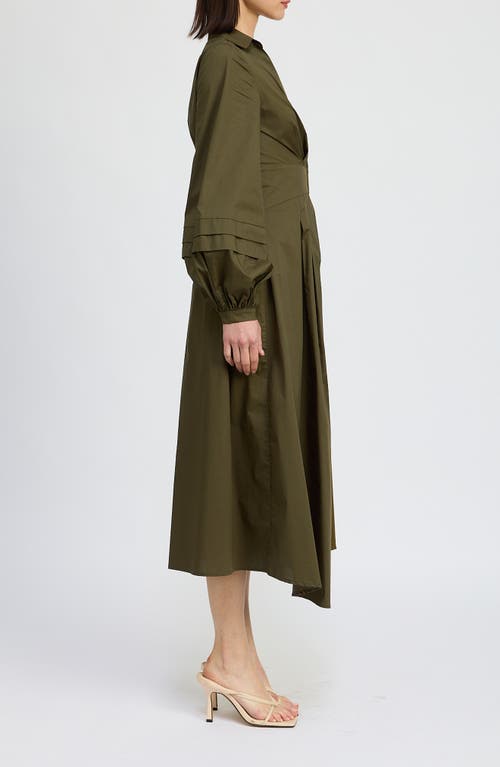 Shop En Saison Berenger Long Sleeve Wrap Cotton Shirtdress In Olive