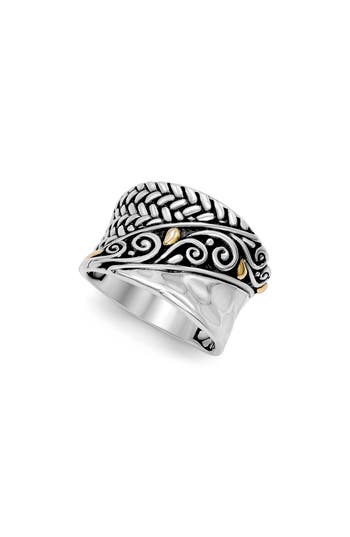 Samuel B. Sterling Silver Balinese Motif Ring In Silver And Gold