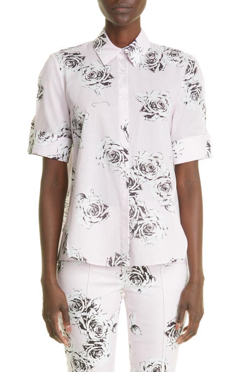 Adam Lippes Rose Print Cotton Voile Trapeze Top in Pale Pink Floral