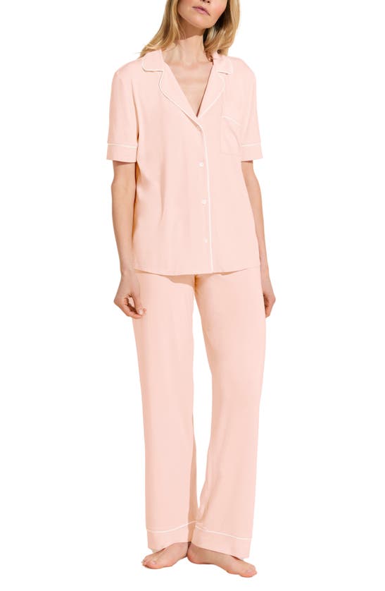 Shop Eberjey Gisele Short Sleeve Jersey Knit Pajamas In Pastel Pink/ Ivory