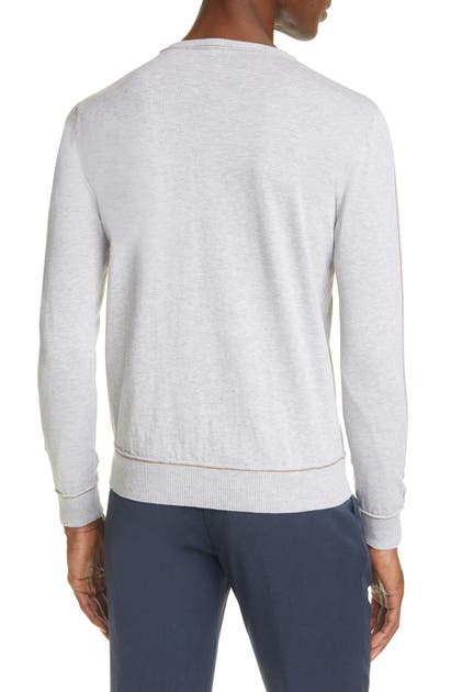 Eleventy Slim Fit Cotton Crewneck Sweater In Light Grey