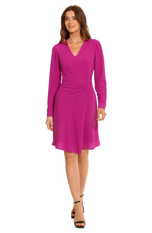 Maggy London Long Sleeve Faux Wrap Dress In Clover Pink
