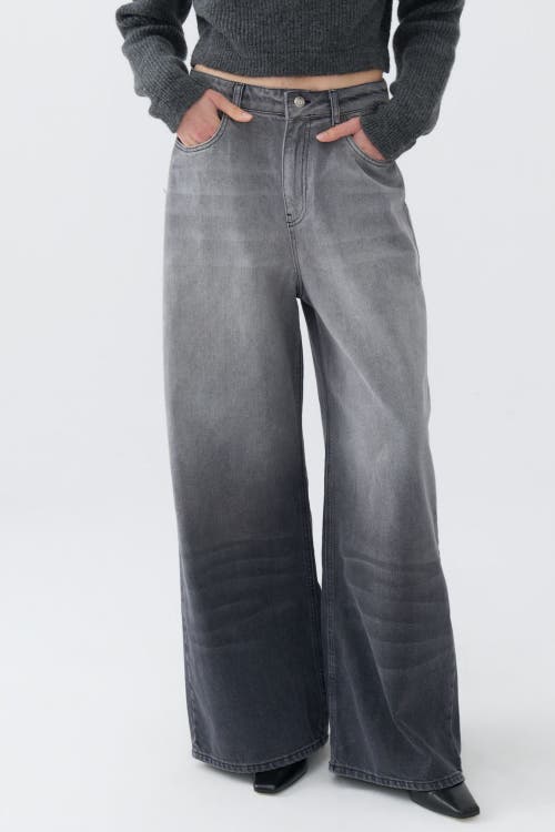 Shop Nocturne Wide Leg Gradient Jeans In Charcoal