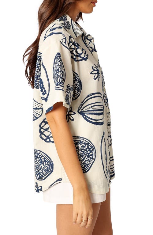 Petal And Pup Petal & Pup Zayd Botanical Print Short Sleeve Cotton & Linen Button-up Shirt In Neutral