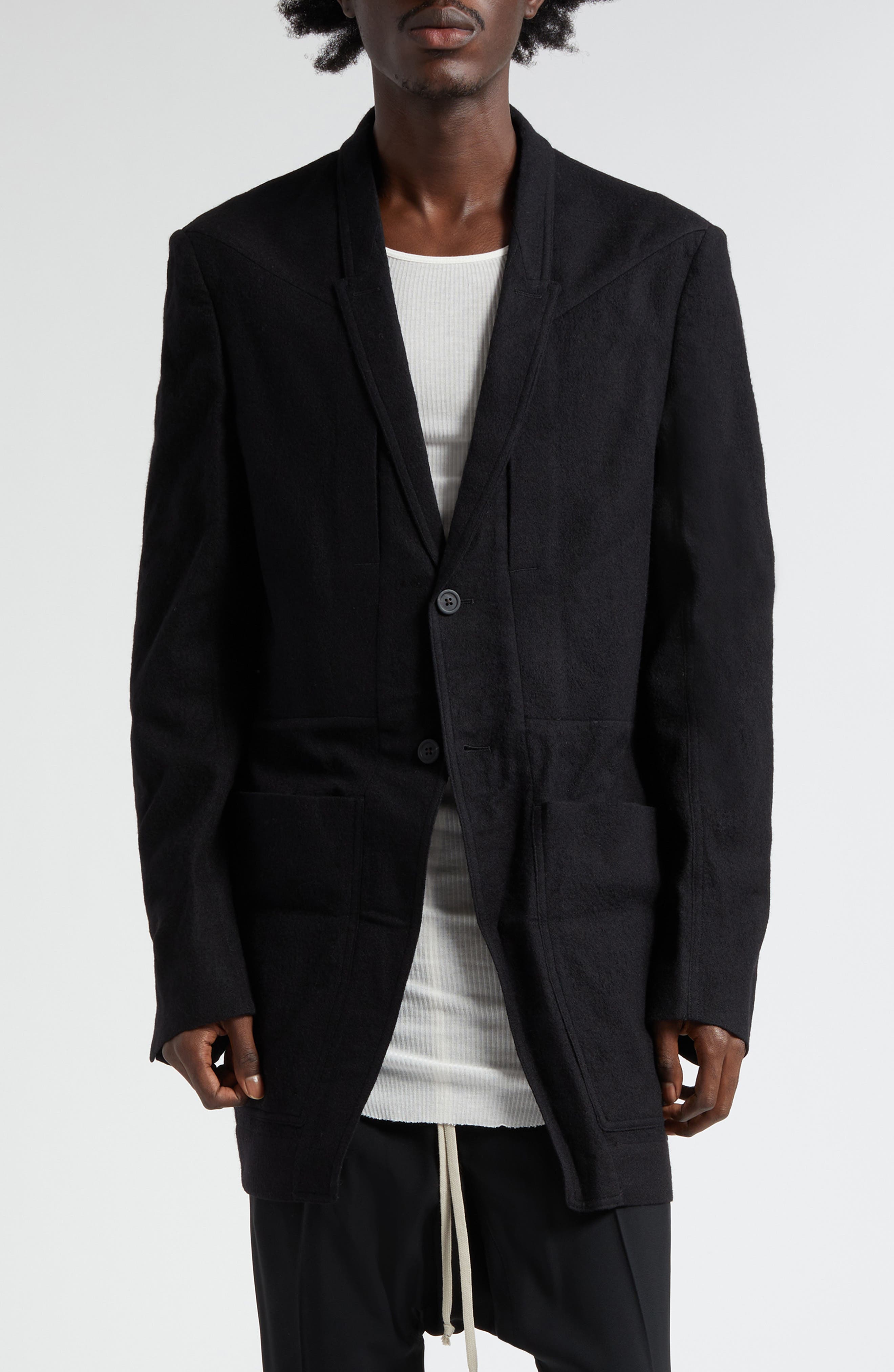 Rick Owens Fogpocket Lido Wool Flannel Jacket in Black | Smart Closet