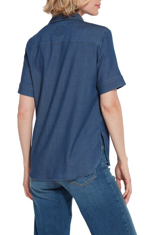 Shop Lyssé Lola Short Sleeve Stretch Chambray Button-up Shirt In Dark Midwash