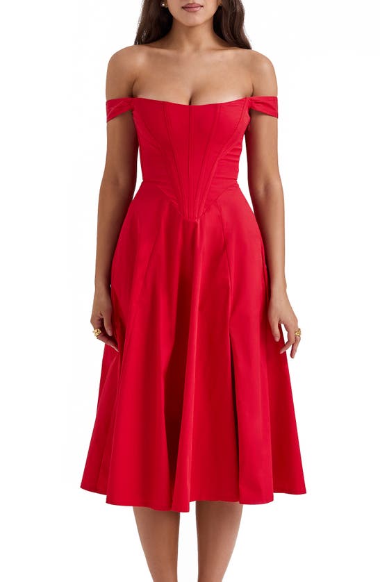 Shop House Of Cb Saira Floral Lace-up Corset Cocktail Dress In Salsa