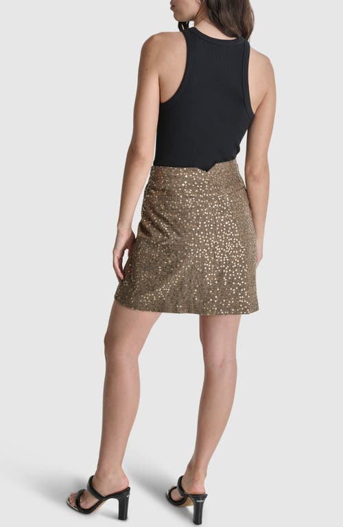 Shop Dkny Plaid Sequin Wrap Miniskirt In Black Gold