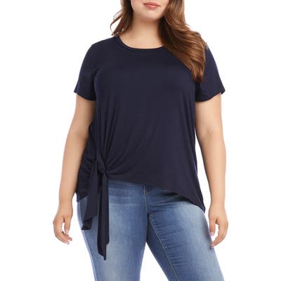 Plus Size Karen Kane Asymmetrical Side Tie Short Sleeve Top, Blue