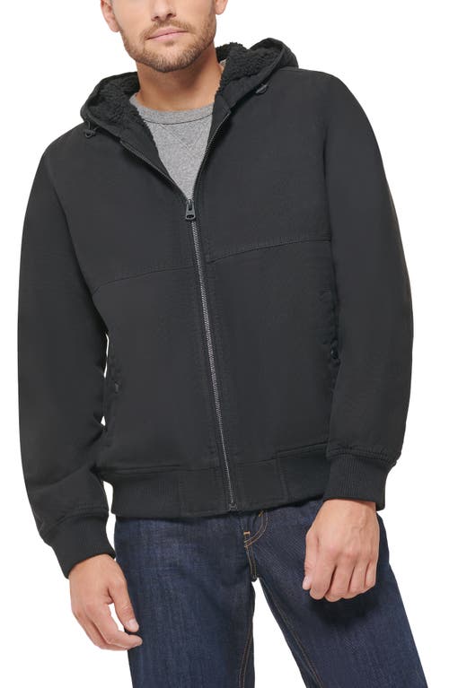 levi's Workwear Faux Shearling Lined Cotton Canvas Hooded Jacket in Black 