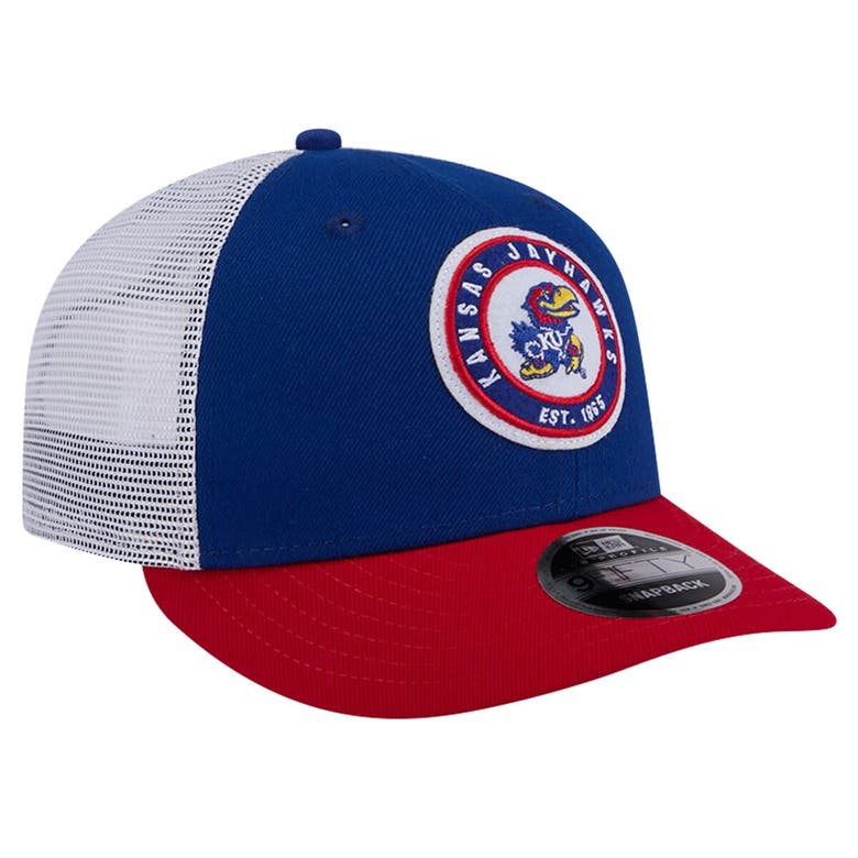 Shop New Era Royal Kansas Jayhawks Throwback Circle Patch 9fifty Trucker Snapback Hat