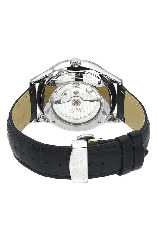 Shop Porsamo Bleu William Automatic Tourbillon Croc Embossed Leather Strap Watch, 45mm In Black
