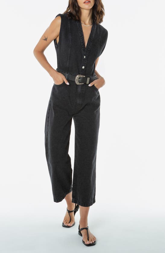 Shop Etica Camden Sleeveless Denim Crop Jumpsuit In Black Rock