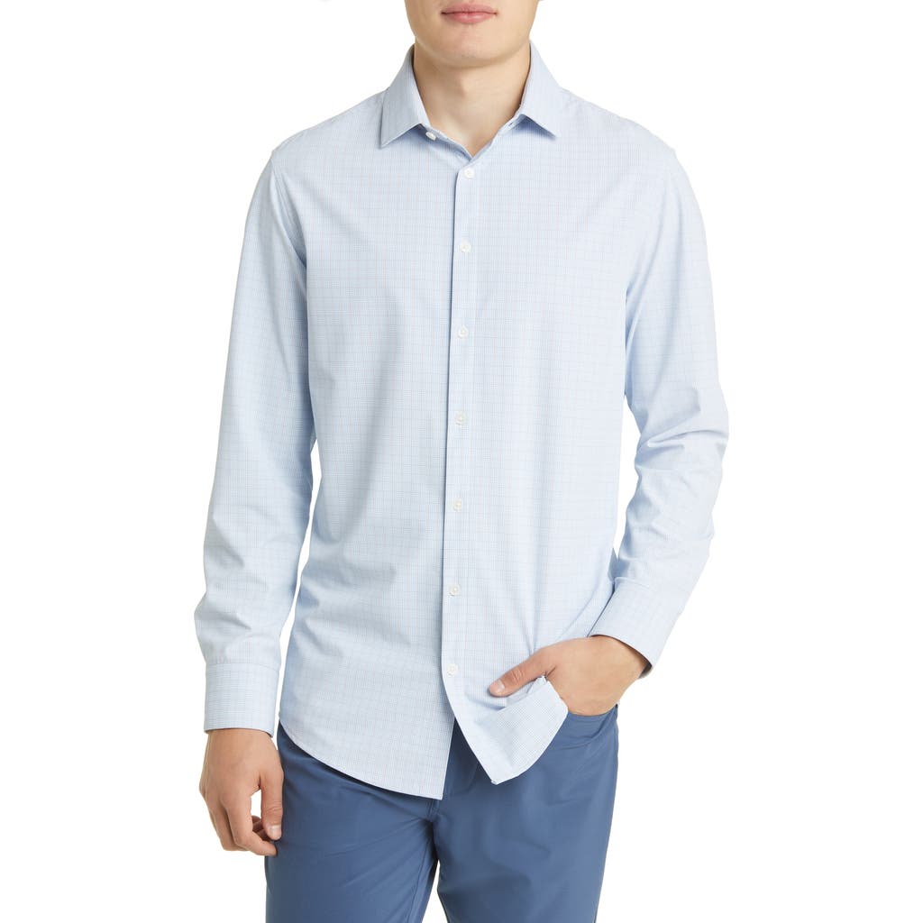 Mizzen+Main Leeward Trim Fit Check Print Performance Stretch Button-Up Shirt in Light Blue Mini Plaid
