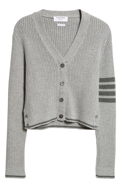 Shop Thom Browne 4-bar Baby Cable Knit Crop Cardigan In Light Grey