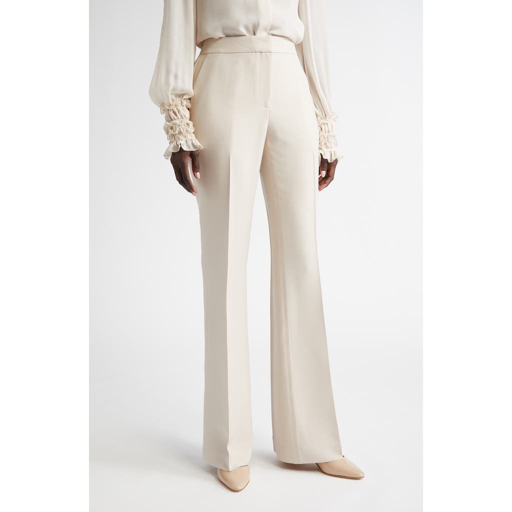 Lafayette 148 New York Saint Mark's Wool & Silk Crepe Flare Pants in Pearl
