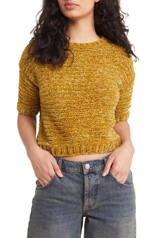 Open Edit Short Sleeve Crop Sweater in Olive Ecru