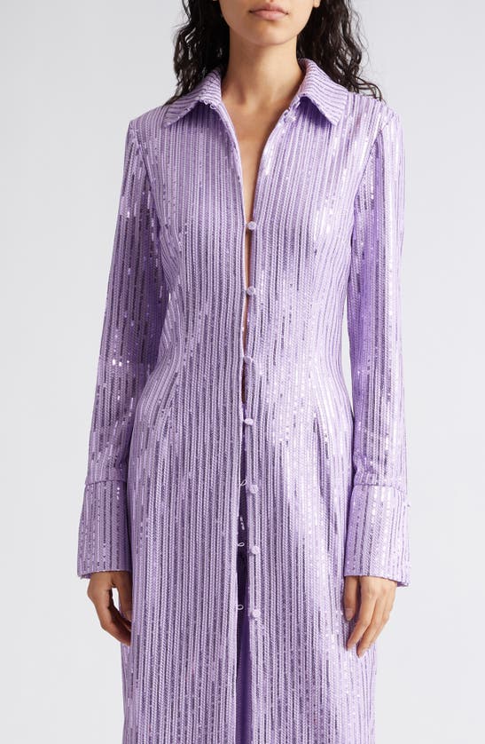 Stine Goya Sonja Sequin Long Sleeve Button-up Midi Shirtdress In Lavender