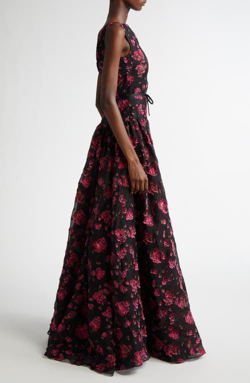 Shop Erdem Floral Fil Coupé Gown In Black